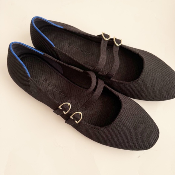 Rothy's The Double Buckle Mary Jane Black Flats Size 9 - Picture 2 of 7
